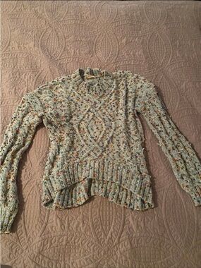 Altar'd State Cream Speckled Cable-Knit Crew Sweater